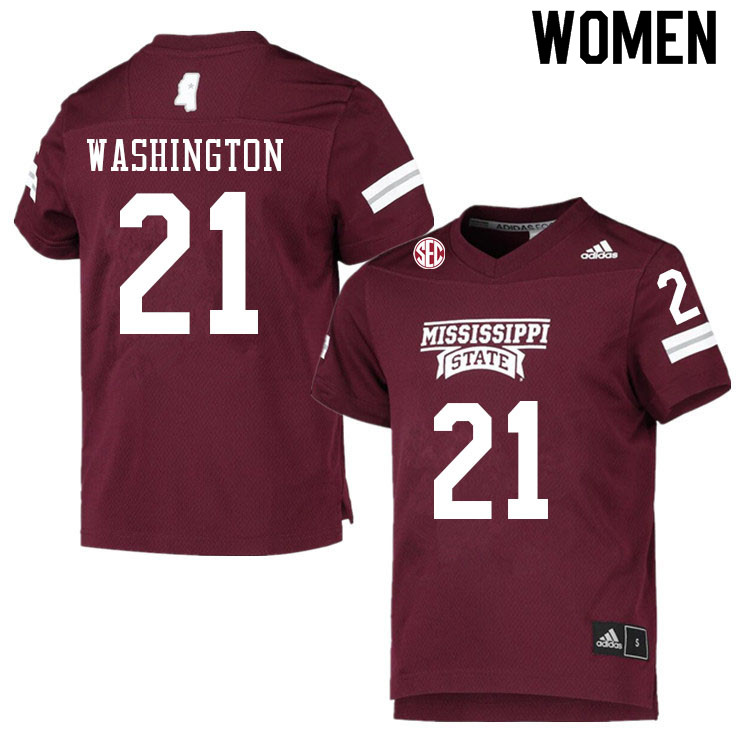 Women #21 Hunter Washington Mississippi State Bulldogs College Football Jerseys Sale-Maroon